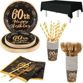 Wy0006 Party Experted 145 Pieces 60th Happy Birthday Tableware Set Standard Word Pattern