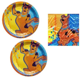 Party Express 610256994215 Scooby Doo Birthday Tableware Bundle Pack Plates And Napkins For 16 Gu
