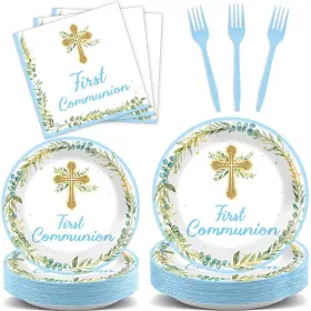 Bp0855 Party Greeting 96pcs First Communion Supplies Baptism Paper Plates And Napkins God Ble