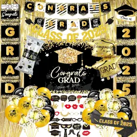 Grad-2025 Party Knight Graduation Decorations 2025 - Black And Gold Gra