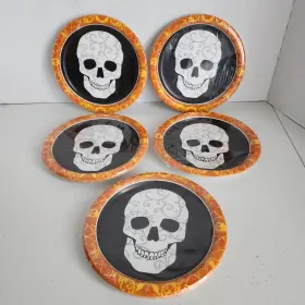 Mj369990 Party Skull Plates Day Of Dead Sugar Halloween Dessert 6 7/8 Inch 5 Pks 8