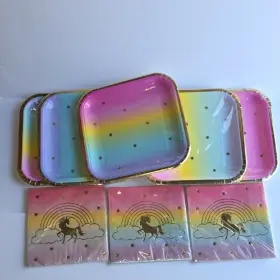 Pl-217 Party Unicorn Rainbow Multicolor Paper Plates And Napkins Set Birthday 88pcs