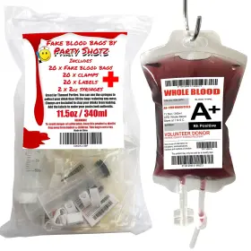 Party Shotz 060769570157 Juice Bag Drink Blood Bags Halloween Theme Vampire Zombie Nurse Cos