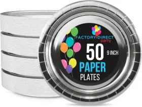65016 Party Solids Exquisite Silver Paper Plates Disposable Heavy 9 Inch