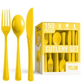 Party Solids 743795011942 Yellow Plastic Silverware Heavy Duty 150 Pieces C