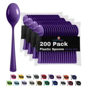 Party Solids 743795016589 Purple Plastic Spoons 200 Pieces Disposable Utensils Heavy Duty