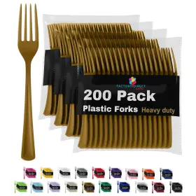 Party Solids 743795016954 Gold Plastic Forks 200 Pieces Disposable Utensils Hea