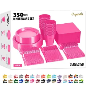 Cerise-350-fba Party Solids 350 Pieces Cerise Plastic Plates For Disposable Set