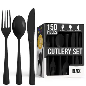 Z2k1-ko44 Party Solids Black Plastic Silverware Heavy Duty 150 Pieces Cut