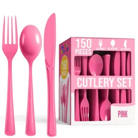 Z2k1-ko73 Party Solids Hot Pink Plastic Silverware Heavy Duty 150 Pieces Plast