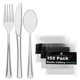 Z2k1-ko74 Party Solids Clear Plastic Silverware Heavy Duty 150 Pieces Cut