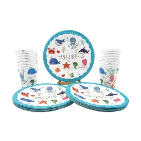 Pc-48 Party Talent 48 Piece Sea Ocean Marine Animals Theme Disposable Paper Plate Cup Set Including