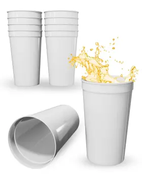 Partyprints 797059388387 White Reusable Plastic Cups Stackable Drinking Tumblers 22 Oz Party 10pcs