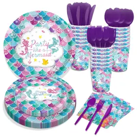Partystadl 707630854743 116 Pcs Mermaid Birthday Party Supplies Under The Sea Theme Tableware S