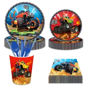 Partystadl 707630854774 93 Pieces Monster Truck Birthday Party Supplies Tableware Set - Serves 8 Inch