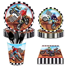 Partystadl 707630854781 93 Pcs Dirt Bike Party Decorations Tableware Set - Serves 8 Motorcycle