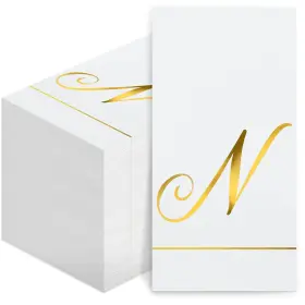 Hid-pasimy-2515 Pasimy 200 Pcs Initial Napkins Monogram 15.75 X 12.99 Inches White Gold