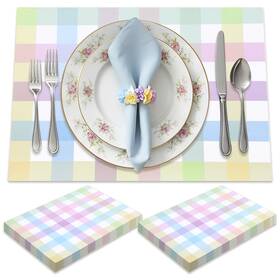 Patelai Ee-patelai-5500 50 Pcs Easter Gingham Paper Placemats 10 X 14 Inch Disposable Plaid Table