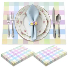 Ee-patelai-5500 Patelai 50 Pcs Easter Gingham Paper Placemats 10 X 14 Inch Disposable Plaid Table