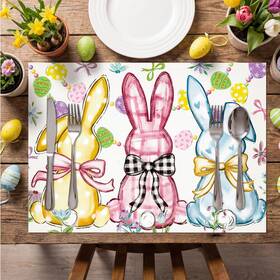 Patelai Ee-patelai-5655 100 Pcs Watercolor Easter Bunny Paper Placemats 10x14 Inch Disposable Rabbits