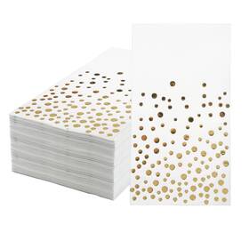 Peony Man 770773080676 Pack Of 120 Gold Foil Guest Napkins White And Golden Polka Pieces
