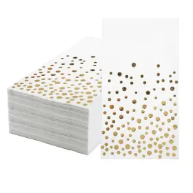 Peony Man 770773080676 Pack Of 120 Gold Foil Guest Napkins White And Golden Polka Pieces