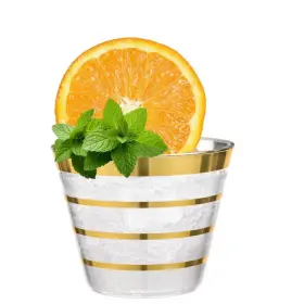 Perfect Settings 313036872818 9 Oz. 4 Line Gold Rim Clear Disposable Plastic Cups Party Cold Drinks 110/pa