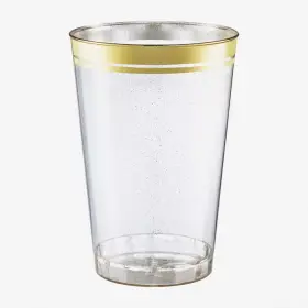 Perfect Settings 313050222231 12 Oz. 2-line Gold Rim Glitter Disposable Plastic Cups Party Cold Drinks