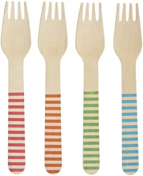 Perfect Stix 705020589206 158 Wooden Cutlery 6 Inch Forks With Stripes Assorted Pack Of 24