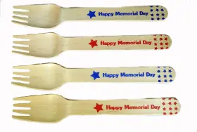 158-36ct-memorial Perfect Stix 768855172814 Green Fork Day Wood Disposable Foks With Memorial Print