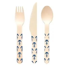 Perfect Stix 768855173392 Sucre Anchors Set-18 Wooden Cutlery Set With Anchor Print Pack Of 18