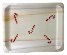 Perfect Stix 810011471900 10 Inch Disposable Wooden Plate With Candy Cane Print - Pack Of 25ct