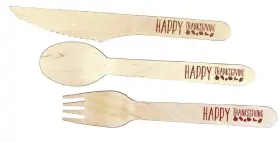 Perfect Stix 810011472723 Disposable Wooden Cutlery Set With Thanksgiving Print In Brown-