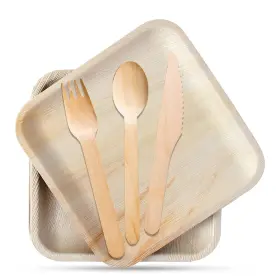 Perfect Stix 810011476363 Inch 6 Palm Leaf Plates Pack Of 25ct With Cutlery Set - 75pieces