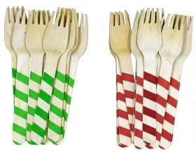 Perfect Stix 810094840594 Red And Green Striped Wooden Printed Forks. Pack Of 50 Forks In A