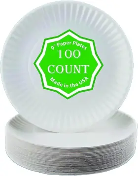 Perfect Stix 810094841867 9 Inch Paper Plates. Pack Of 100 Count Made In The Usa. White