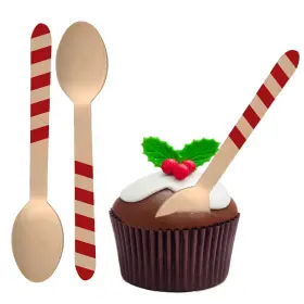 Perfect Stix 810170811340 Striped Spoons 6 Inches. Pack Of 100 Count Red Printed Wooden With