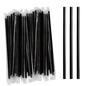500cts Perfect Stix 810170812576 7.75 Inch Wrapped Black Plastic Straws- Case Of 4/500cts 2 000