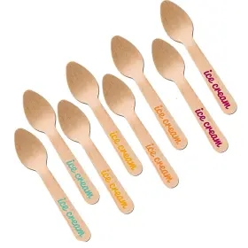 Cream-50ct Perfect Stix Printed Wooden Ice Cream Spoons. Pack Of 50ct. 4 Colors