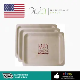 O255851885 Perfect Stix 10 Inch Disposable Wooden Plate With Happy Thanksgiving Print
