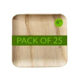 4-25ct Perfectware 768855177055 Pw Palm Plate 4 Inch Leaf Disposable Plates Pack Of 25 Natural