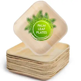 Perfectware 810094840303 8 Inch Square Palm Leaf Plates - Pack Of 25ct Natural Brown