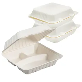 Perfectware 810094842901 100% Compostable 3 Comp Take Out Food Containers 9x9 Inch . 25 Natural