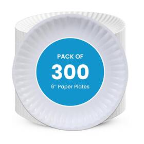 Perfectware 810170815591 Kitchen Essentials Paper Plate 6 Inch White Disposable Bulk Pack 300 Pcs Count