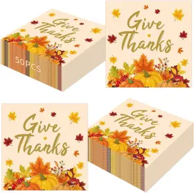 Perfqu 445018418417 50 Pcs Thanksgiving Napkins Disposable 13 Inch Fall Paper 3-ply Give T