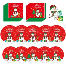 Perfqu 607601675691 150 Pcs Merry Christmas Plates And Napkins Set - Xmas Paper Napk Inch