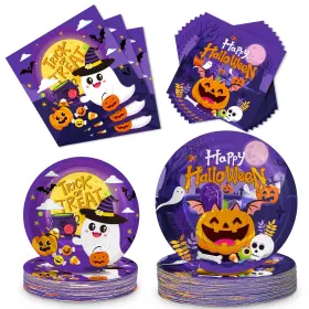 Perfqu 639395658345 150 Pcs Halloween Plates And Napkins Sets - Cute Happy Party Suppli