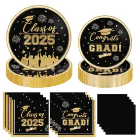 Perfqu 717225459468 Class Of 2025 Graduation Party Supplies Congrats Grad Tableware Set Black And Go