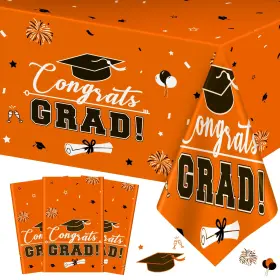 Perfqu 717225459529 3 Pcs Graduation Tablecloth - Congrats Grad Table Cloth 54 Inch X 108 Orange