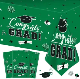 Perfqu 757725669622 3 Pcs Graduation Tablecloth - Congrats Grad Table Cloth For 54 Inch X 108 Green